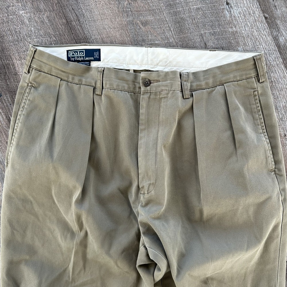 Vintage Polo Ralph Lauren Andrew Pants Mens 36x30 Green Pleated Preppy Baggy Y2K